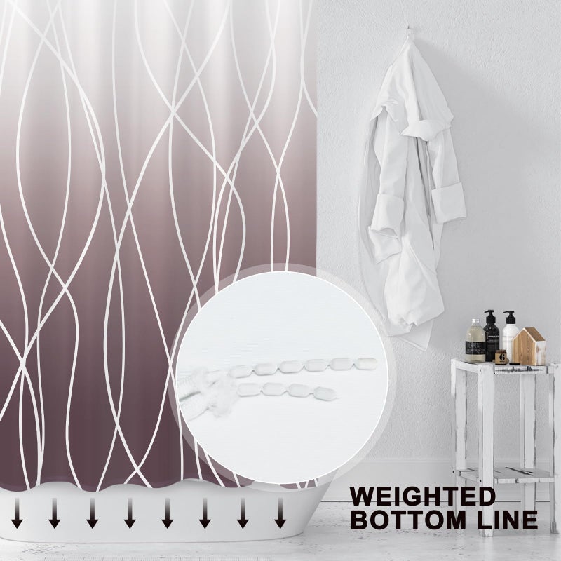 Punkray Burgundy Striped Fabric Shower Curtain for Bathroom with 12 Hooks, Shower Curtains for Bathroom, Waterproof Bath Accessories Hotel Style - Machine Washable 72 X 72 - Image 2